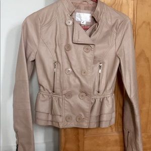 Light Pink Faux Leather Ruffled Moto Jacket